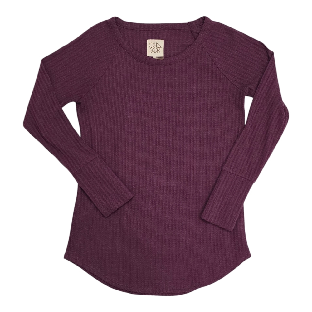 Women's Chaser Medium Waffle Knit Shirttail Top Long Sleeve Shirt M Fitted Tee